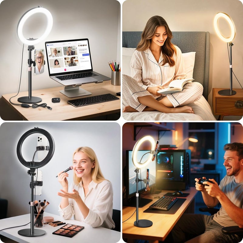 MACTREM 10“ Desk Ring Light with Stand, Desktop LED Circle Halo Light with Phone Holder for Computer Zoom Meeting, Laptop Light for Conference Video Calls, Live Streaming, Podcast, Selfie, Makeup - Image 2